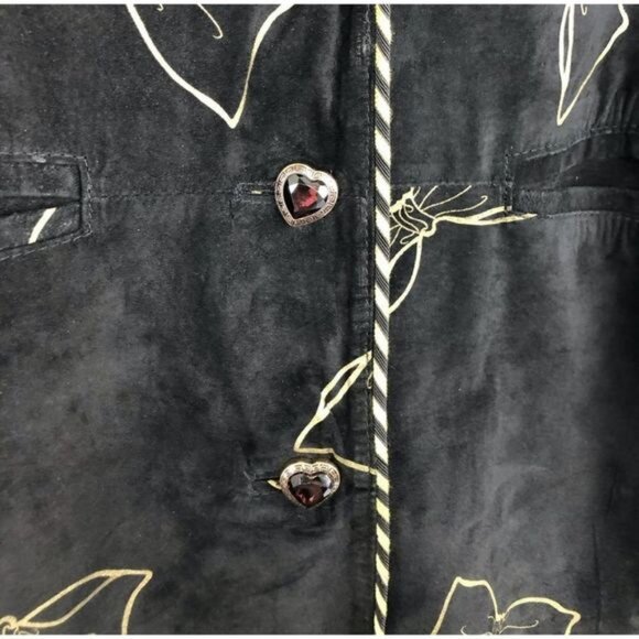 90’s Vintage Black Leather Bow Print Crystal Heart Button Blazer Jacket - Picture 8 of 13